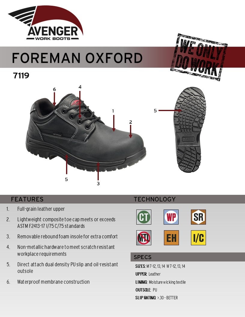 Avenger A7119 Foreman Black Composite Toe Work Shoe - Image 6